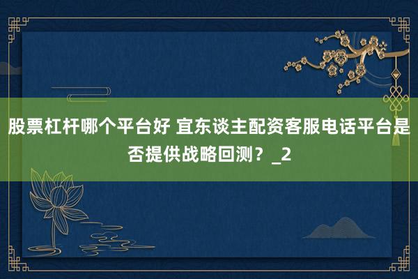 股票杠杆哪个平台好 宜东谈主配资客服电话平台是否提供战略回测？_2