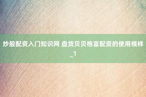 炒股配资入门知识网 盘货贝贝格富配资的使用模样_1